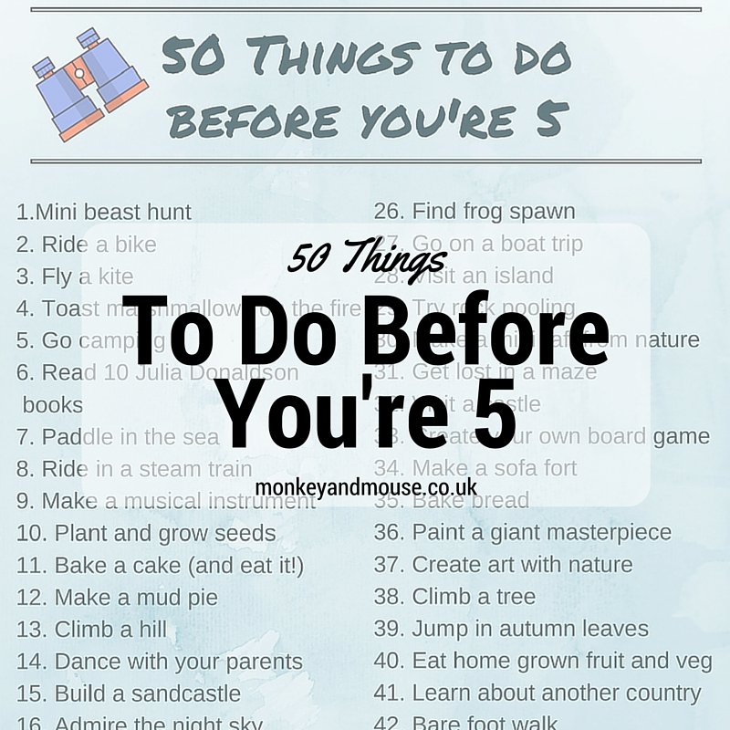50 Things To Do Before You're 5, has your child completed the list? monkeyandmouse.co.uk/50-things-to-d… #kidsactivities #kidfun #parenting #pbloggers