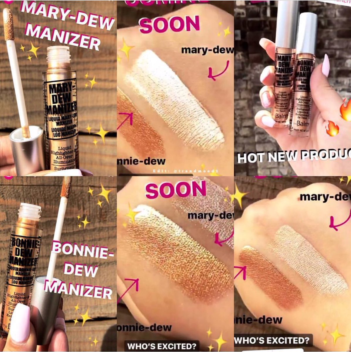 Trendmood on Twitter: "#SWATCHES New Addition to the family ✨ #Dews #Liquid #Highlighters ✨🙀😍 in our favorite shades!!! ✨ Mary- Dew Manizer ✨ Bonnie - Dew Manizer #ComingSoon / Twitter