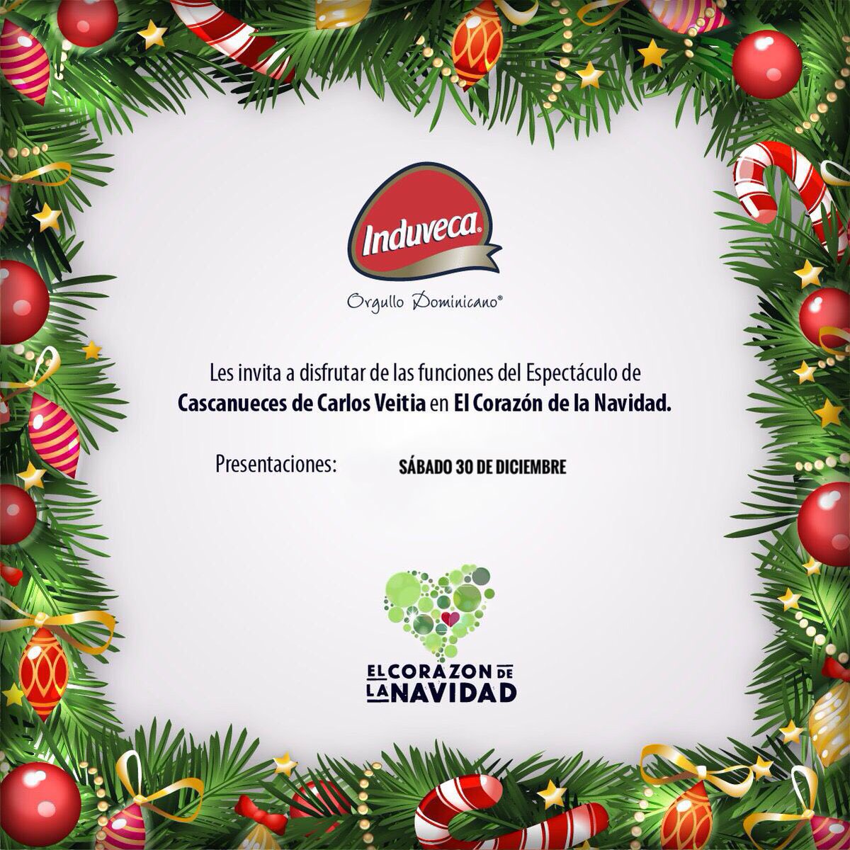 corazonnavidad's tweet photo. ¡Último sábado del año! @induvecaRD les invita al maravilloso espectáculo #Cascanueces de #CarlosVeitia en #ElCorazónDeLaNavidad. ¡Anímate! #ElCorazónDeLaNavidad2017 #Cisama https://t.co/3XDwB2aDpE
