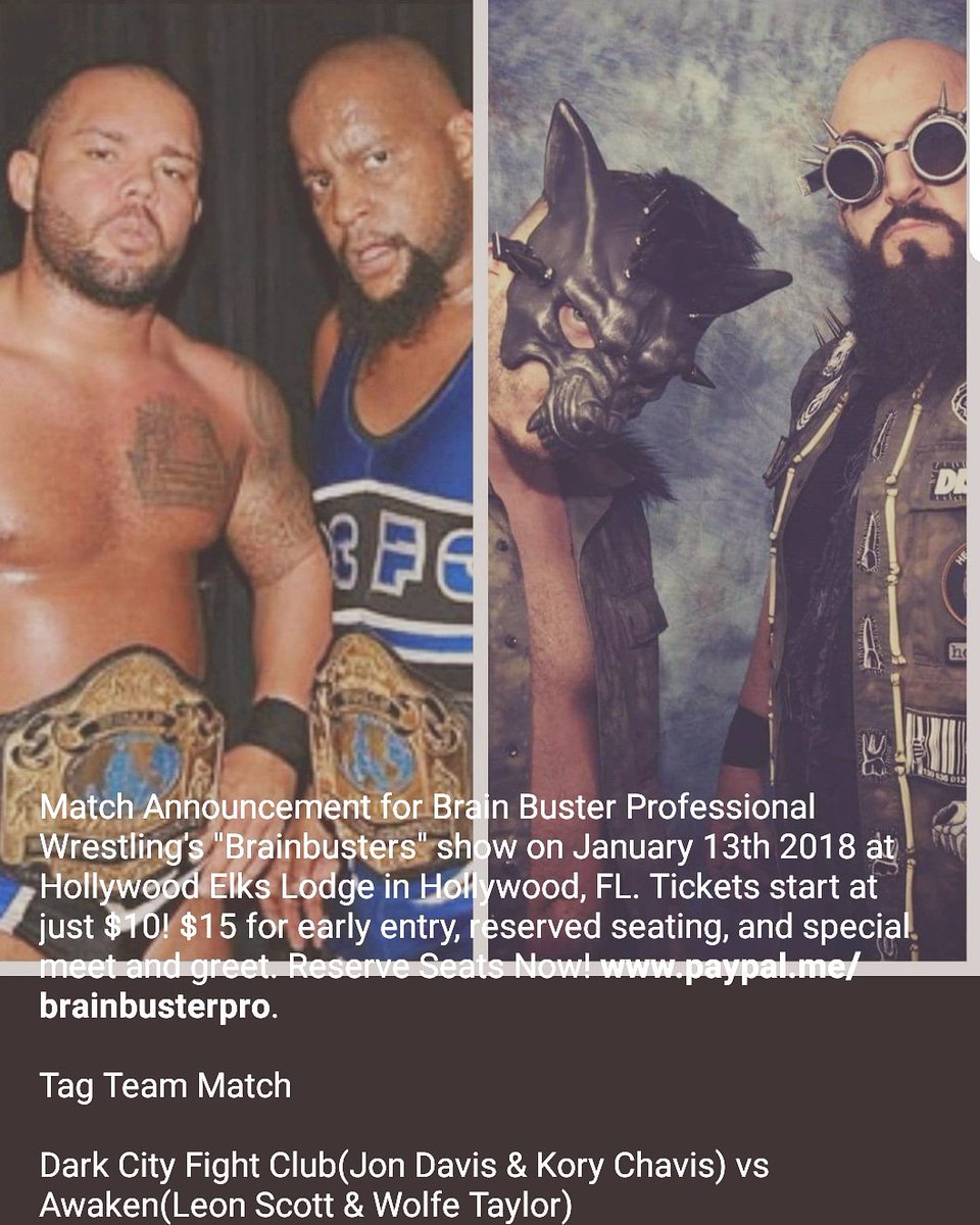 Brain_Buster_E's tweet photo. @JonDavis817 &amp; #Kory Chavis reunite as Dark City Fight Club comes to #HollywoodFL to fight #Awaken @LeonScott @AWAKENusall ONLY @brainbusterdojo #Jan13th2018 #BestOfTheBest https://t.co/AIy5sHFdkn