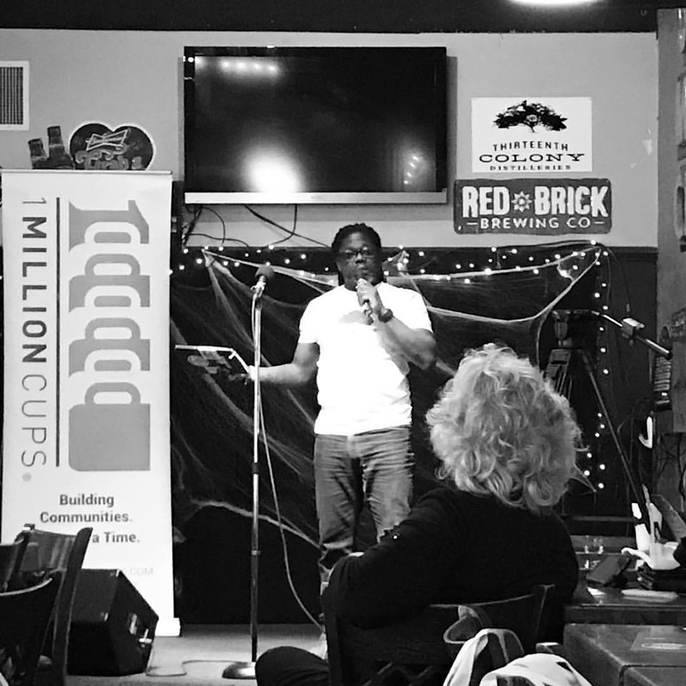 StrongRootsProv's tweet photo. #CheFarmer speaking at One Million Cups in #DowntownBrunswick recently. Building communities one cup at a time ☕️ https://t.co/D5WMlfRDmU