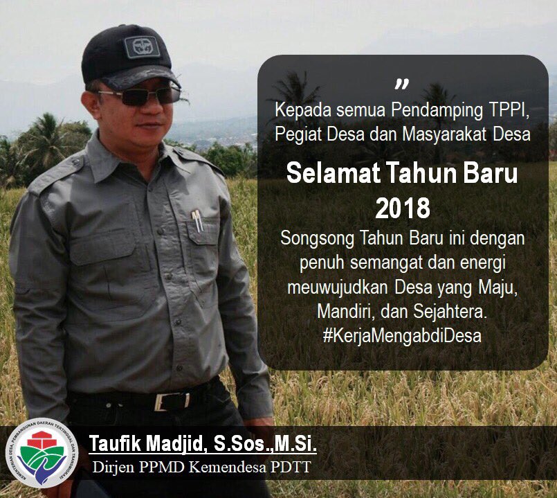 Selamat Tahun Baru 2018 Kepada semua pendamping <a href="/tppindonesia/">Pertepedesia</a> @PDKemendesaPDTT pegiat desa dan Masyarakat Desa dipelosok nusantara, songsong Tahun Baru dgn penuh semangat &amp; energi mewujudkan Desa yg maju, Mandiri dan Sejahtera.