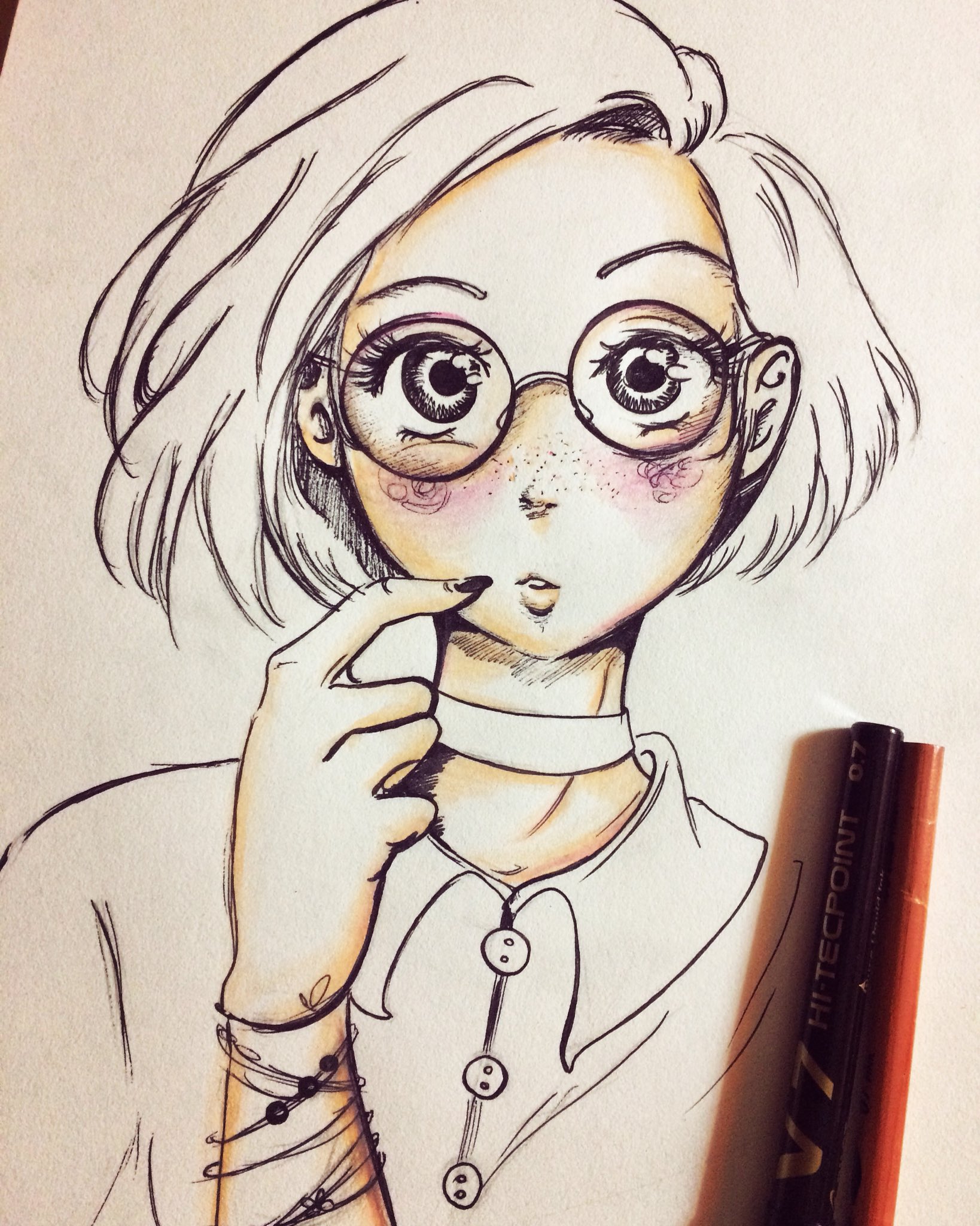 Ilaria Laria♡ on Twitter: "#glasses #girl #art #drawing #manga #anime #