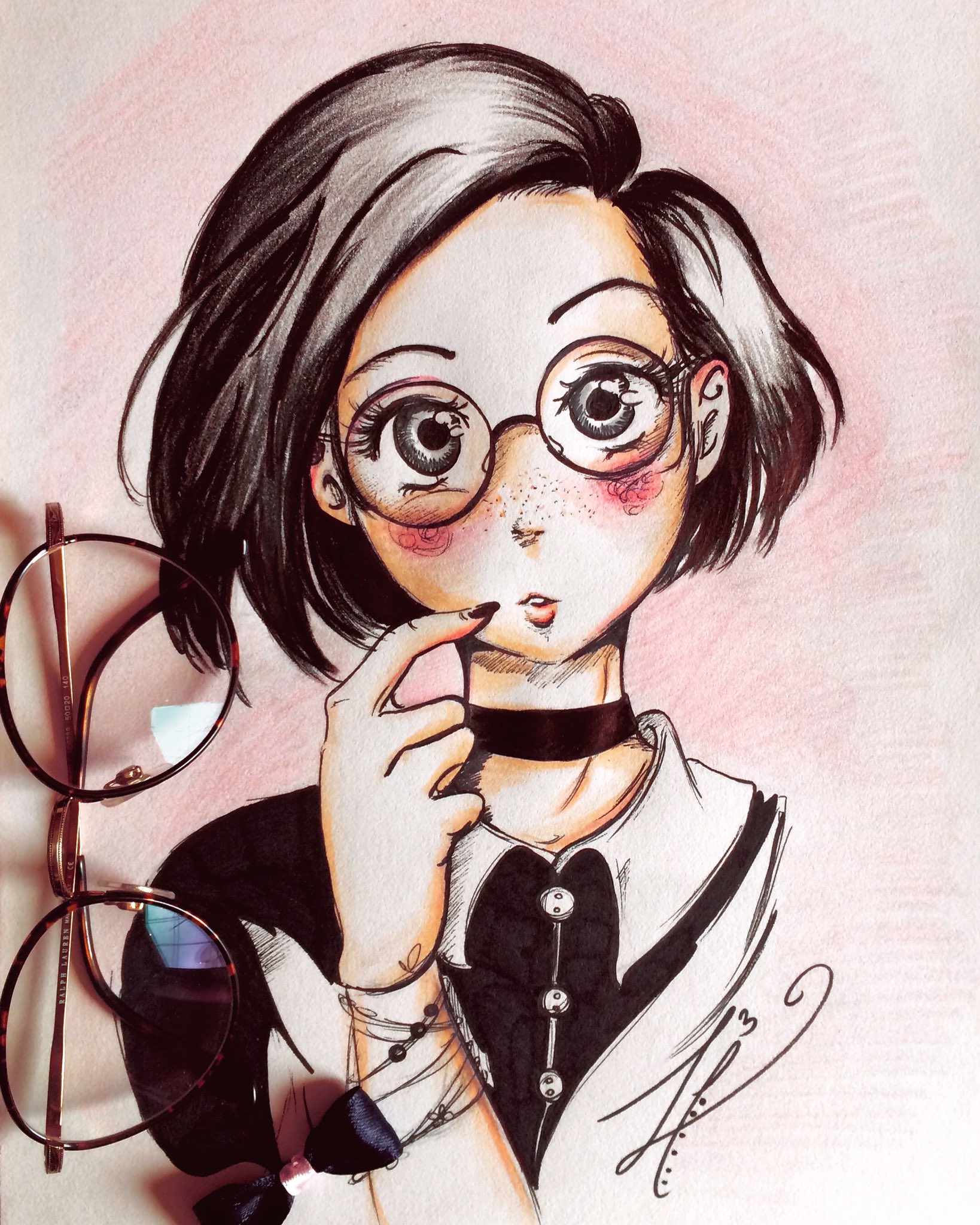 Ilaria Laria ♡ on Twitter: "#glasses #girl #art #drawing #manga #anime #pink #illustratio...