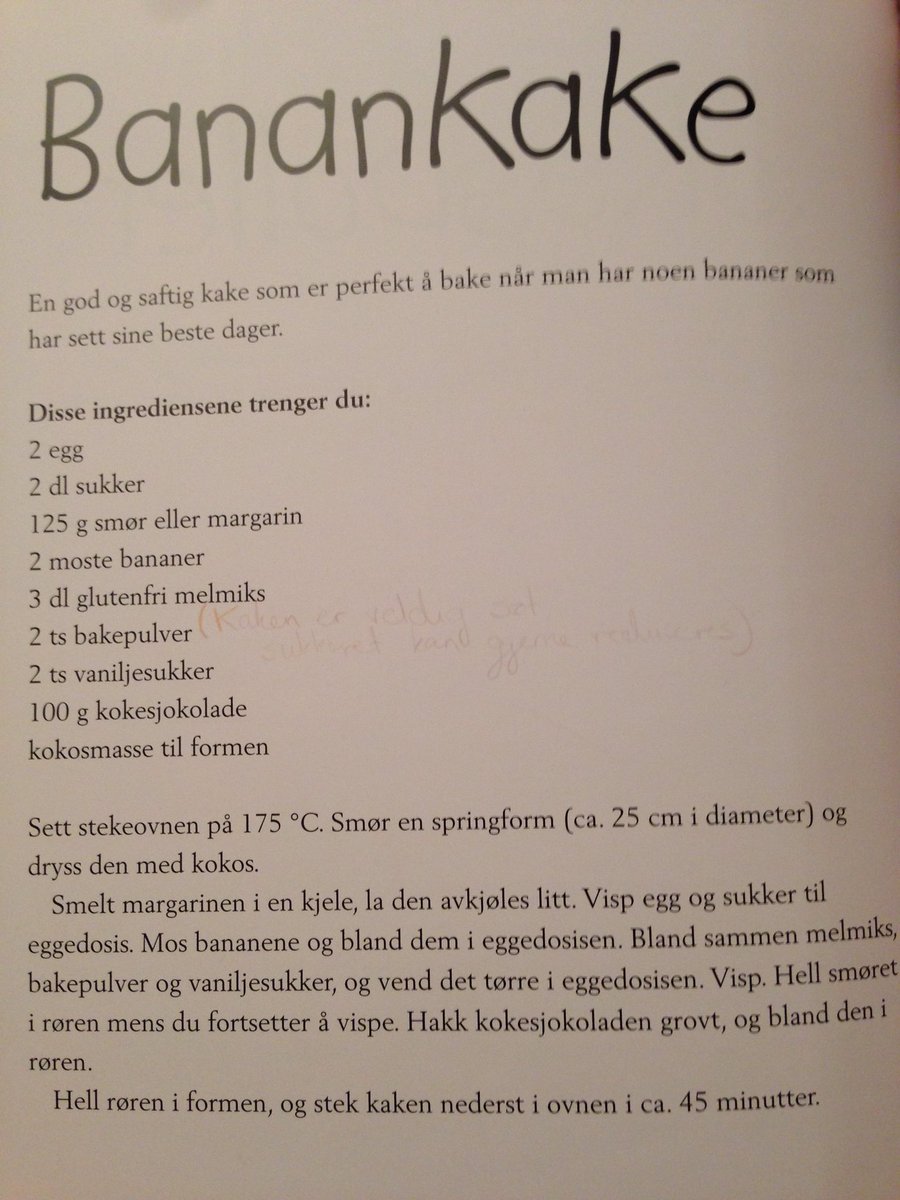 MirOyna's tweet photo. Her er oppskrift på en helt nydelig #glutenfri #banankake #nrksjakk https://t.co/doNmT2boND