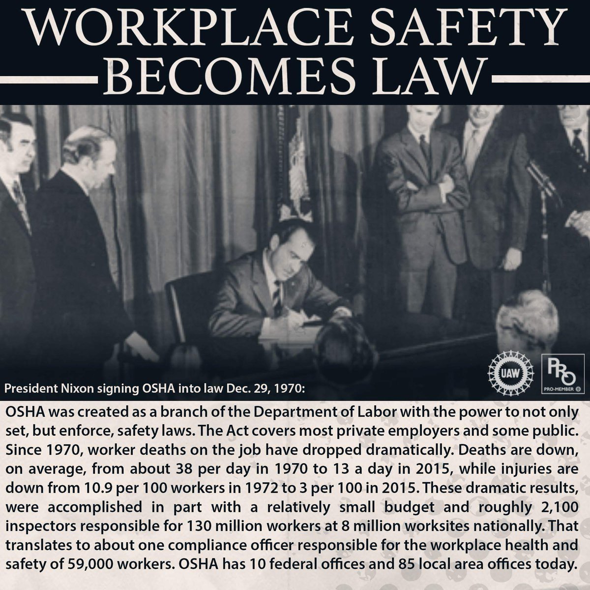ScottMc1963's tweet photo. Until 1970, most protections at work were won by workers through collective bargaining, but they weren’t mandated by federal law.  #PROUAW #WorkplaceSafety #OSHA https://t.co/jW3Iyda35j
