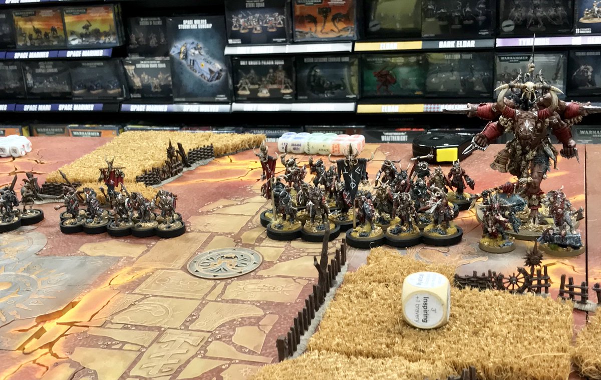 groje's tweet photo. Last match #AgeofSigmar in 2017. Ironjawz beat up my Brayherd quite well but I scored one more victory point in the end. Herdstone killed the Megaboss 😂 #Gortide #startbraying https://t.co/hYXyORyQ5O