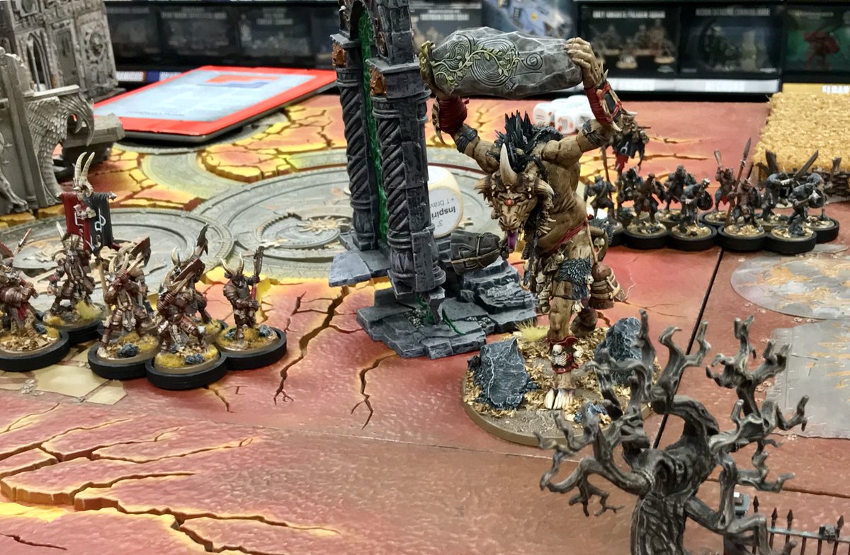 groje's tweet photo. Last match #AgeofSigmar in 2017. Ironjawz beat up my Brayherd quite well but I scored one more victory point in the end. Herdstone killed the Megaboss 😂 #Gortide #startbraying https://t.co/hYXyORyQ5O