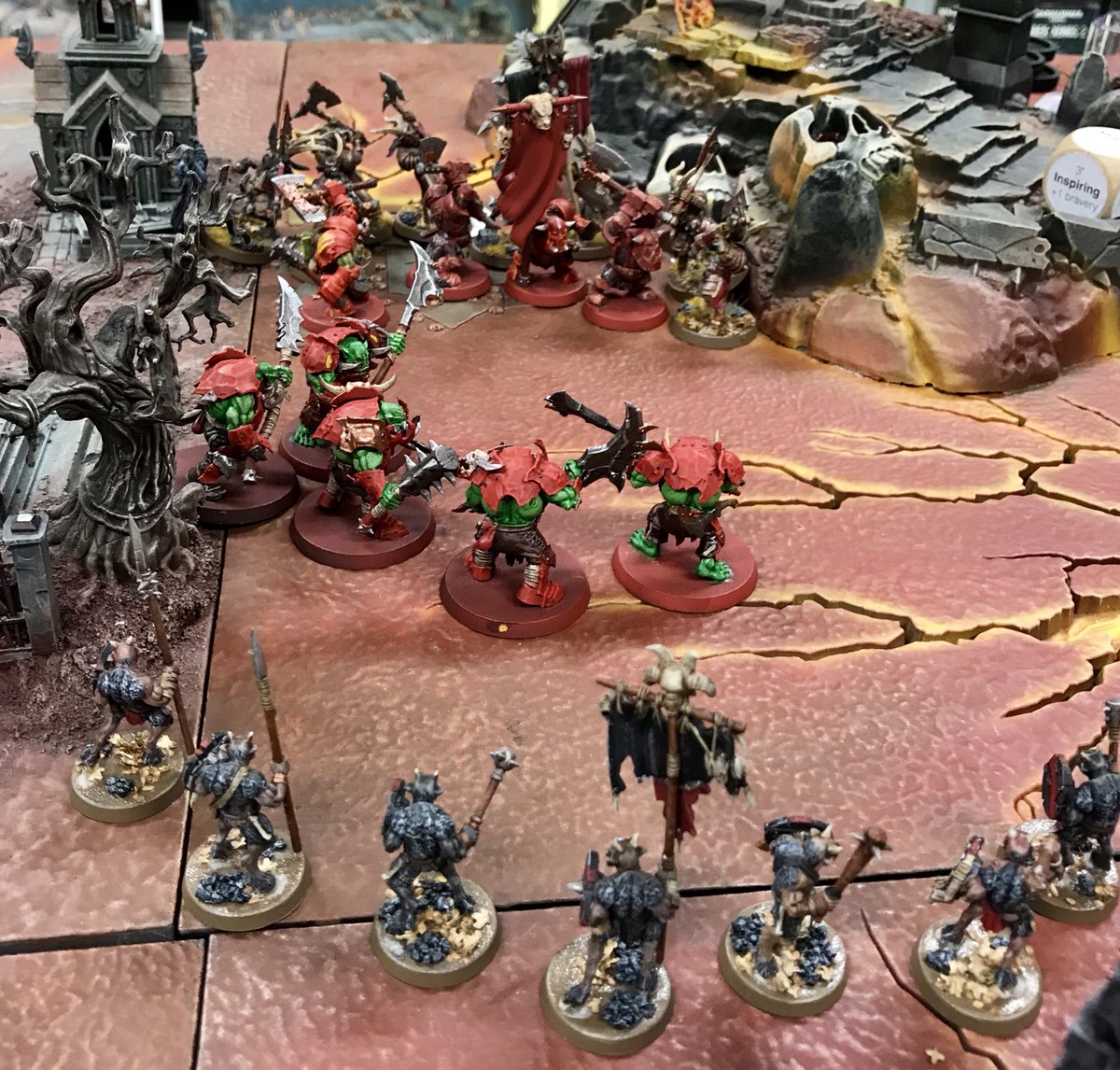 groje's tweet photo. Last match #AgeofSigmar in 2017. Ironjawz beat up my Brayherd quite well but I scored one more victory point in the end. Herdstone killed the Megaboss 😂 #Gortide #startbraying https://t.co/hYXyORyQ5O