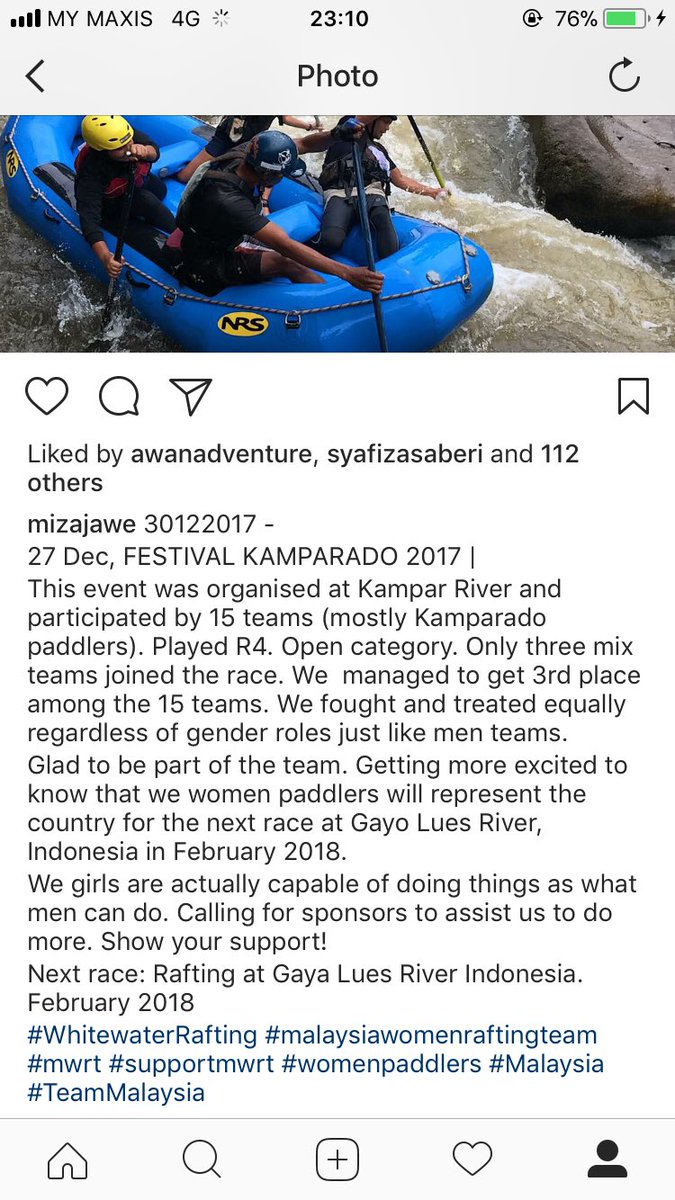 hamizahahmad's tweet photo. Show your support Malaysia!! 

Next race: Rafting at Gaya Lues River Indonesia. February 2018 
#WhitewaterRafting #malaysiawomenraftingteam #mwrt #supportmwrt #womenpaddlers #Malaysia #TeamMalaysia https://t.co/m3TAmyGbLi