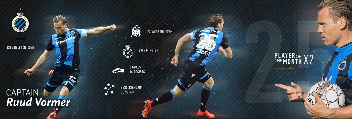 ClubBrugge's tweet photo. 👑⚽ Koning van de assists, een zilveren plaats in onze topschutterslijst én reeds tweemaal verkozen tot #POTM. @Ruudjevormer8 is aan een beresterk seizoen bezig! 😎 #ClubStats https://t.co/IuyHJP7gnd
