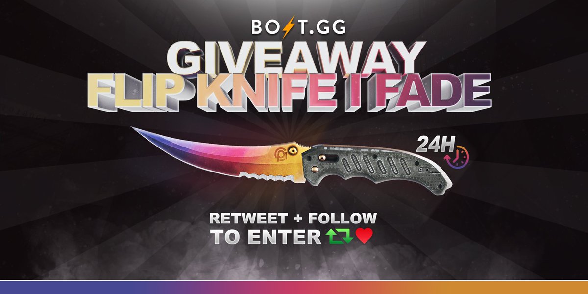 OfficialBoltgg's tweet photo. 24 Hour ★ Flip Knife | Fade Giveaway!

To win you must!
⚡ RT + Like + Follow
⚡Like: https://t.co/4XxuSPrHyv
⚡ Tag two friends! https://t.co/OfYFfPqIWS