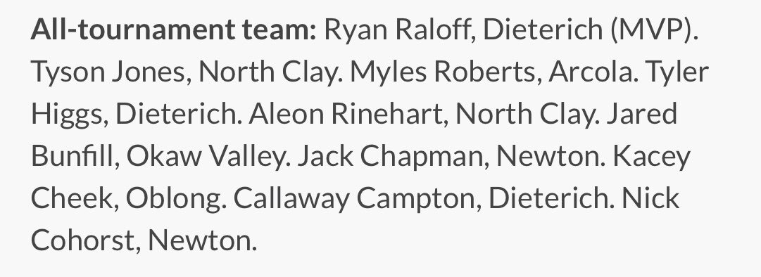 OkawValley's tweet photo. Congratulations to senior Jared Bunfill for making the All-Tournament Team at Dieterich this week! https://t.co/Uzr3scECvU