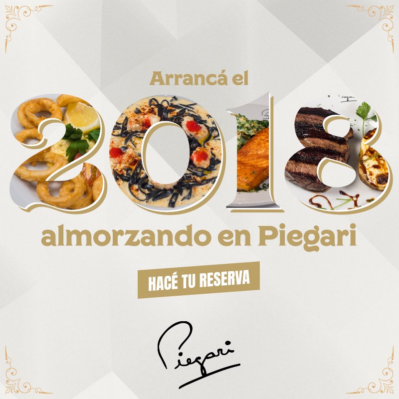 Arrancá el 2018 disfrutando los mejores platos. Reservá tu almuerzo del 1 de enero en Piegari y comenzá el año con toda la tradición de la cocina italiana y los mejores cortes de carne argentinos. Piegari, tu lugar en La Recova.