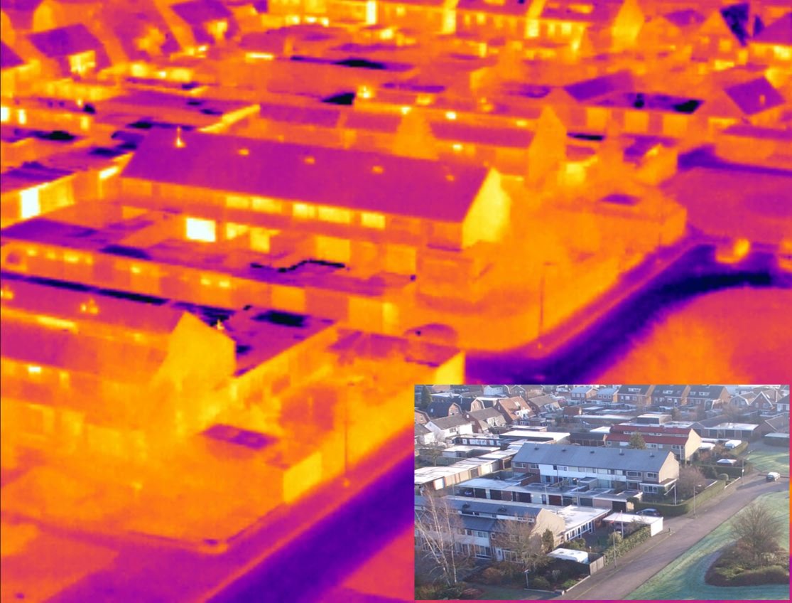 NLEye3's tweet photo. Een koude ochtend boven Hengelo #Duurzaamheid #Gemeente #Overijssel #Drone #Drones #Space53 #UAV #FLIR #Thermal #energielekken https://t.co/e0dh2XKrg1