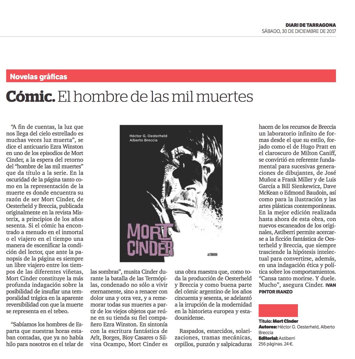 IvanPintorIran's tweet photo. #AlbertoBreccia #hgoesterheld #Oesterheld #comic #comicbooks #BandeDessinee #Fumetto @IvanPintorIran @Astiberri @diariodetarragona sábado 30 de diciembre 2017 https://t.co/OWV2rGScod