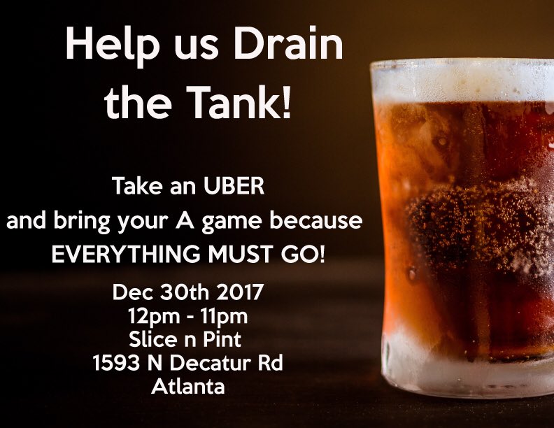 Today is the day! Come by the pub and help us drain the tanks. All of our beer on tap is half off all day! See ya soon. #sliceandpint #slicelife #endofanera #solongandthanksforallthefish