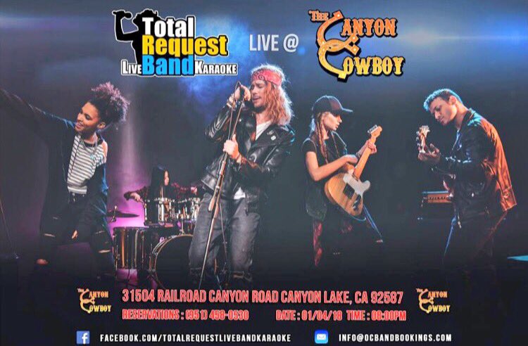 TotalRequestLBK's tweet photo. Public show announcement! Join us on 1/4/17 for Live band Karaoke at @TheCanyonCowboy 8pm to Midnight! #karaoke #livebandkaraoke #livemusic https://t.co/dsoioskEpP