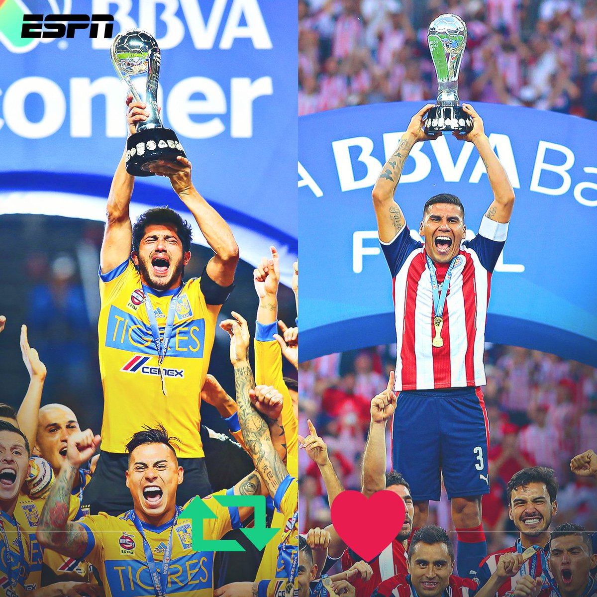 futpicante's tweet photo. #AntesDeQueAcabeElAño

Nosotros queremos saber... 

¿Con qué campeón de la Liga MX se quedan? 🤔

🔄 Tigres
❤ Chivas https://t.co/TNTiy8F3An