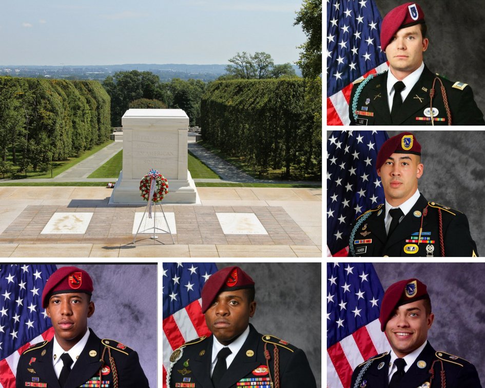 82ndABNDiv's tweet photo. While we celebrate the passing of another year, we pay tribute to the 5 All American Paratroopers we lost in combat in 2017.

From top: 1st Lt. Weston Lee, Sgt. Jonathan Hunter, Spec. Chris Harris, Sgt. Roshain Brooks, Spec. Allen Stigler

We know we'll see them on the Drop Zone. https://t.co/o72YH6Xcmi