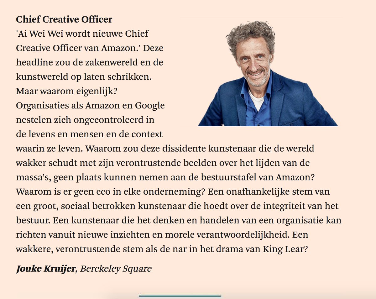 Kruijer's tweet photo. 100 ideeën voor 2018 in @FD_Nieuws dit weekend. Wat dacht je van een Chief Creative Officer als wakker geweten voor iedere corporate? Lees meer visies op zorg, bestuur of bedrijf via https://t.co/dUH0kAw14M. https://t.co/ZXUb601d5p