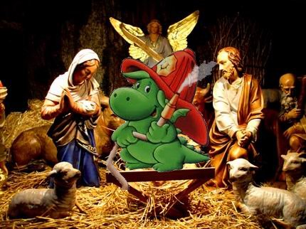 Tenebrosio's tweet photo. Per non offendere i rappresentanti di nessuna religione o fede politica, nel presepe ho sostituito Gesù con Grisù. #buonnatale2017 #buonnatale #cazzate2017 https://t.co/kFDHpvFbjY