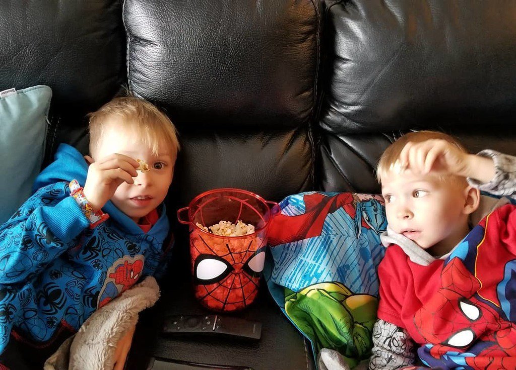 Nat350's tweet photo. Spiderman popcorn popper success! 50% off at walmart so only $12! #momofboys #spidermanobsessed https://t.co/ezjOA4rGC3 https://t.co/KMvNN5k9TE
