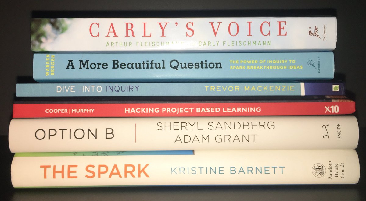MsAmber_teacher's tweet photo. A few favs from my #thirtybook #readingchallenge2017 

Inspiring. Thoughtful. Challenging. 

@CarlysVoice 
@GlimmerGuy 
@trev_mackenzie 
@hackmylearning @RossCoops31 @MurphysMusings5 
@sherylsandberg https://t.co/JEhIEqCLaC