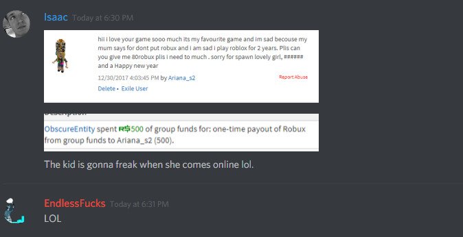 Endless On Twitter Proof Isaacrblx Is A Nice Guy - how to give robux in a group 2017