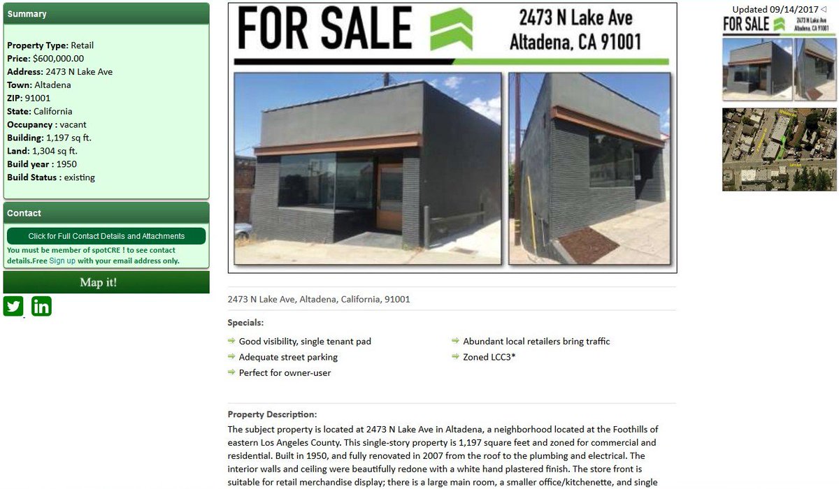 Altadena, #California #Retail #CRE property for sale, perfect for owner use, listed by <a href="/RosanoPartners1/">Rosano Partners</a>
bit.ly/2f42TO6