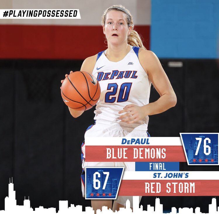VICTORY! (RV) <a href="/DePaulWBBHoops/">DePaul Women's Basketball</a> defeats St. John's 76-67 for its second <a href="/BIGEAST/">BIG EAST Conference</a> win of 2017-18. Blue Demons are 10-4 on the year.

Campbell narrowly misses her 2nd triple-double in b-2-b games with 10 pts., 11 rebs., &amp; 9 rebs.

Mart'e Grays led #DePaul with 18 pts. in the contest.