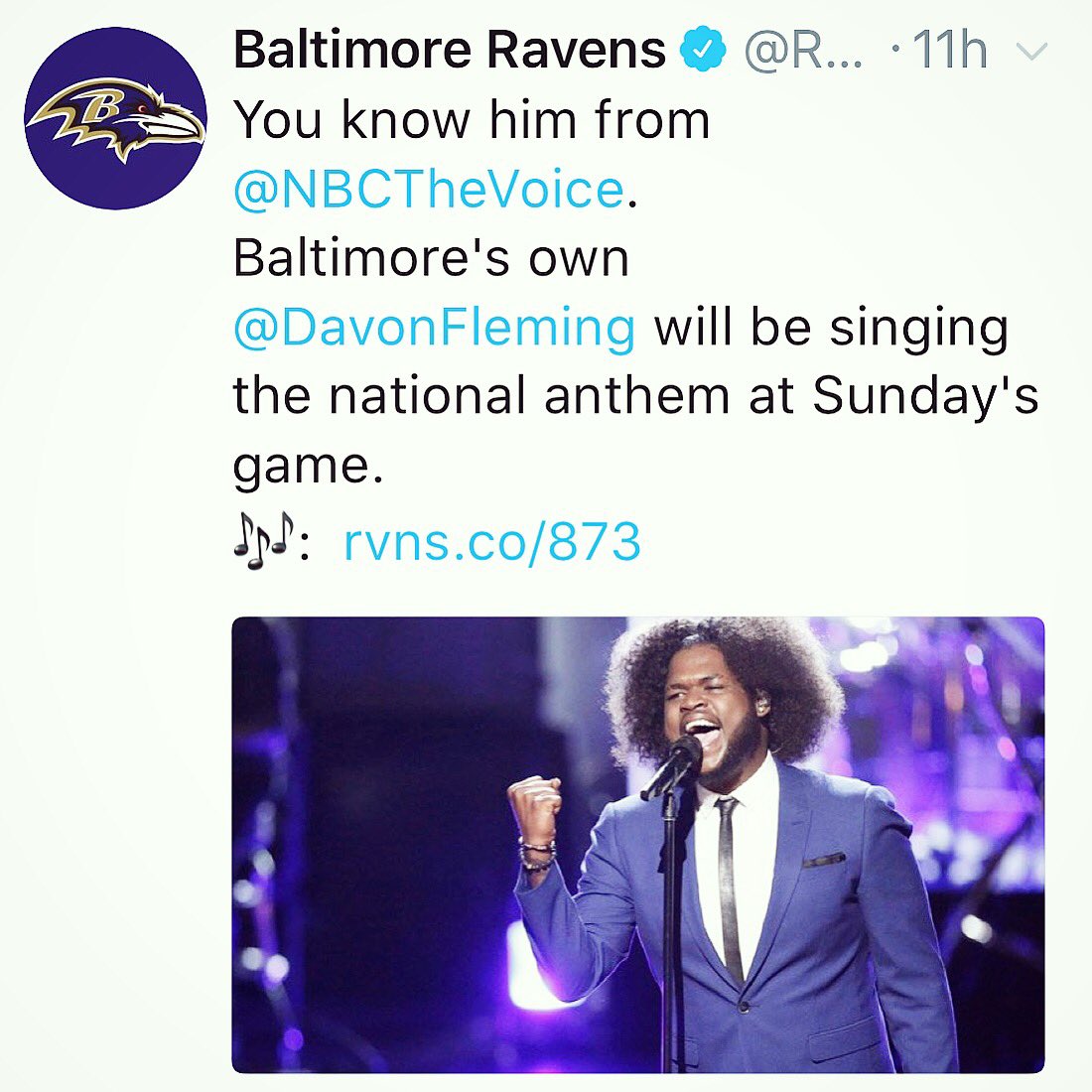 DavonFleming's tweet photo. See you tomorrow at @Ravens game 😝 I’ll be singing the national anthem &amp; I can’t wait‼️ #DavonFleming #BaltimoreRavens #inspire #IsingLife https://t.co/GXDi8OF5B7