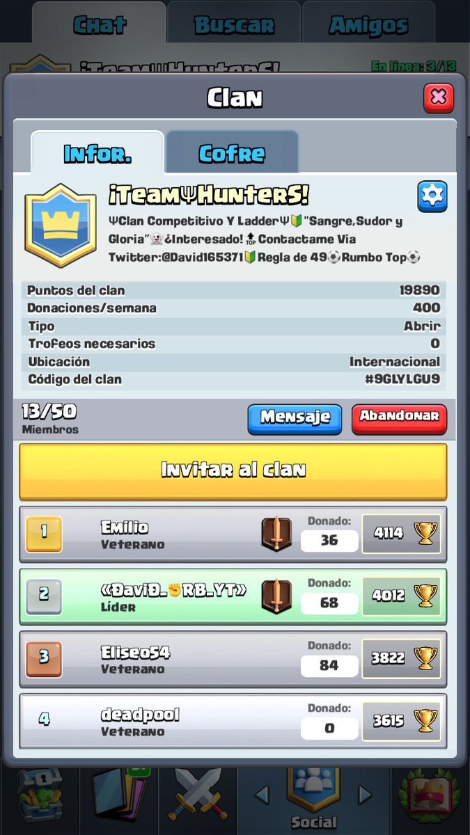 David16537167's tweet photo. Hola Buscas Clan? Este es el indicado Reclutó gente activa y seria Reclutó entrenador sponsor Y jugadores Todo gran sueño empieza siendo pequeño 🙌¿Interesado? Solo Únete Ven a formar parte de esta gran Familia #clashroyale #BuscoClan https://t.co/7xdmcB4CLl