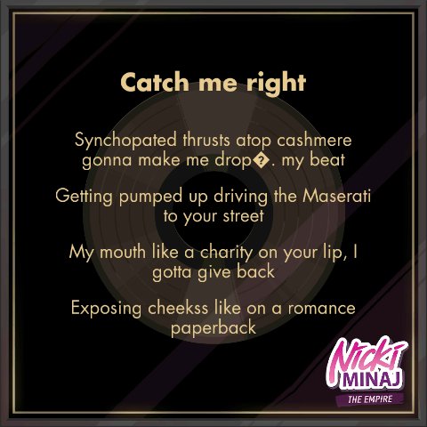 Check out my new lyrics!#NickiMinajEmpire smarturl.it/playnicki?VRG8…