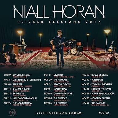 OfficialNHMX's tweet photo. @NiallUpdates_MX @NiallOfficial @UMusicMexico @MixupTeam El #FlickerSessions2017 comenzó el 29 de agosto en Irlanda y terminó el 22 de noviembre en California.
Fueron 20 fechas en las que visitó 9 países.
https://t.co/BhxzGiTZ6R
#NHMX🇲🇽
#NiallsYear https://t.co/tWGx9Upo1p
