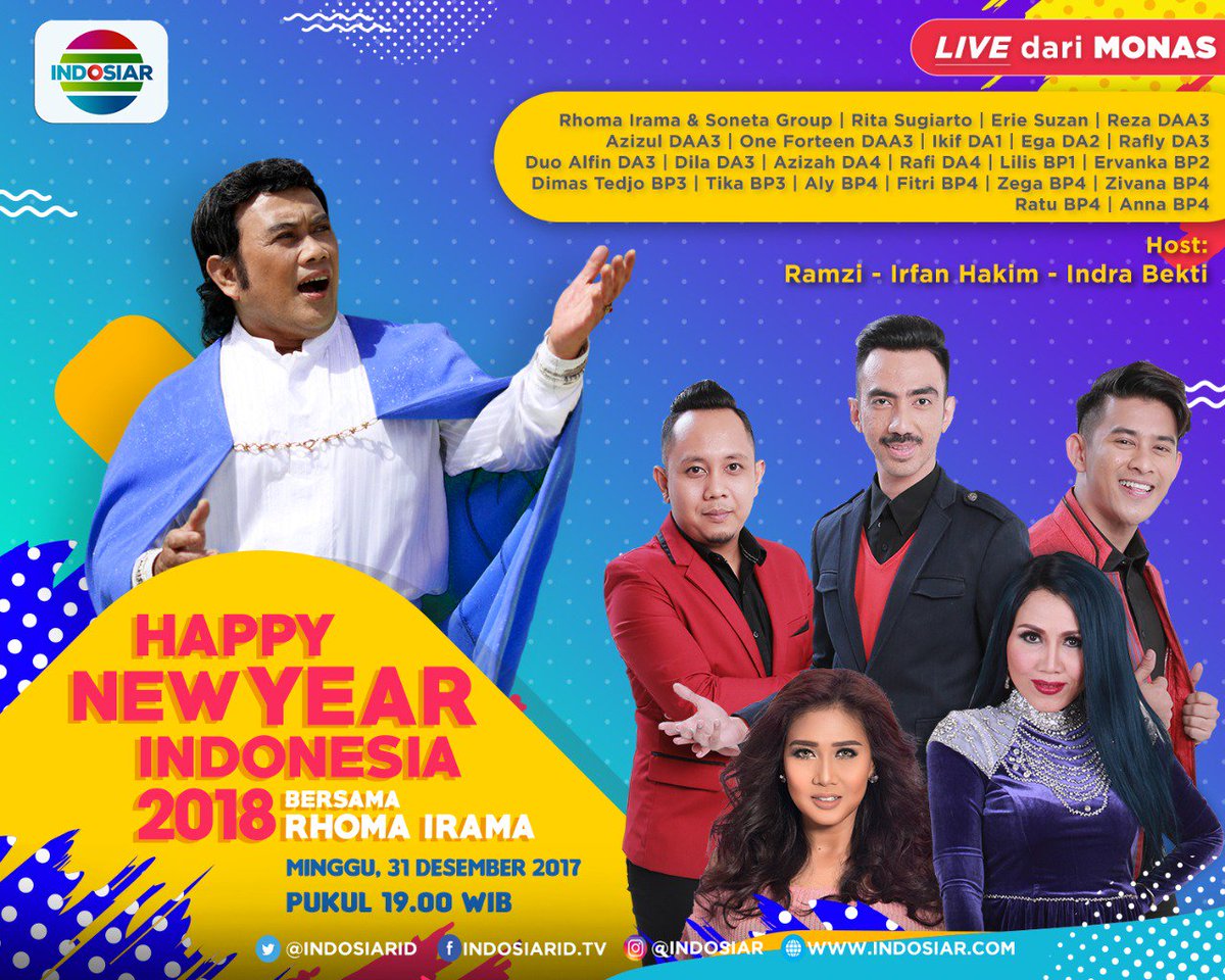 Indosiar's tweet photo. Indosiar Mania!
Siap menyambut #2018BersamaRhomaIrama nanti malam?

Mimin tunggu di Lapangan Monas ya! Jangan sampai kelewatan, acaranya mulai pukul 19.00 WIB loh~ https://t.co/gdxcOtRtZV