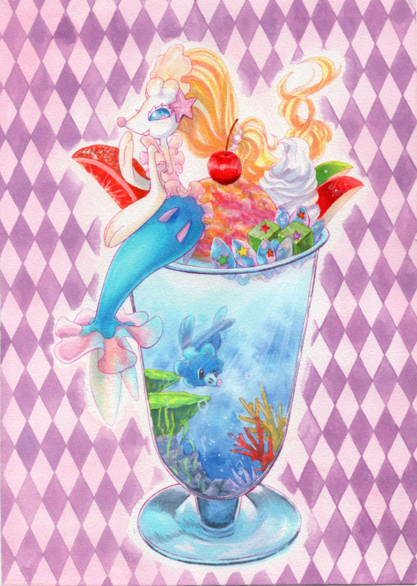 Yuka Ar Twitter 色違いのアシレーヌ 1枚目はコピック 2枚目はカラーインクを使用しています