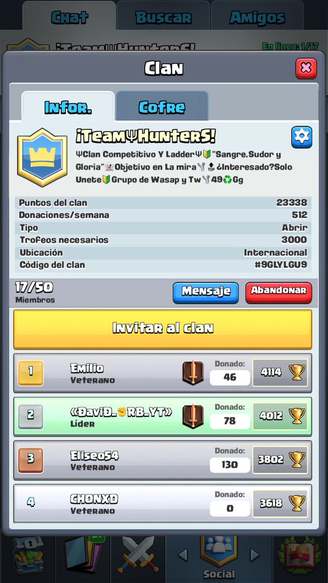David16537167's tweet photo. Busco Clan la Palabra Clave😂🔰Buscas Clan competitivo o ladder estás en el Twit correcto Únete a mi clan Somos una Familia Indestructible reclutó Jugadores serios y responsables🔰¿Interesado?⚽️Solo únete MD!!Juntos al Top!! #clashroyale https://t.co/sav1wIqW57