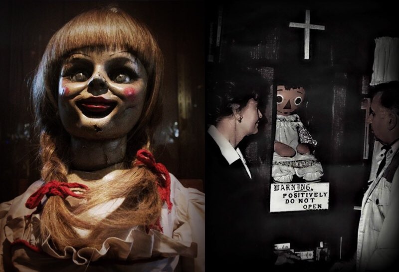 PhotosFreaky's tweet photo. The Hollywood version of the possessed doll Annabelle versus the actual doll in real life. Which is creepier? Personally, I feel the Hollywood version is way too tryhard at being creepy and ruined it. Innocence = creepy. https://t.co/ckhyU0b5Nu