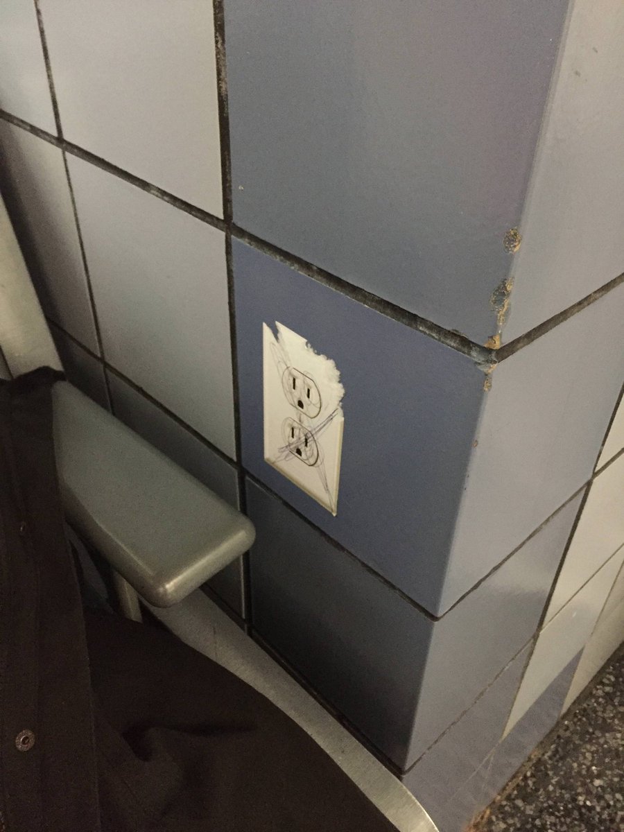 CrashMacDuff's tweet photo. #TwitterOvernight As a prank, someone is placing electrical outlet stickers at US airports. Don't frustrate yourself; they are phony. https://t.co/i6EVLCnbCq