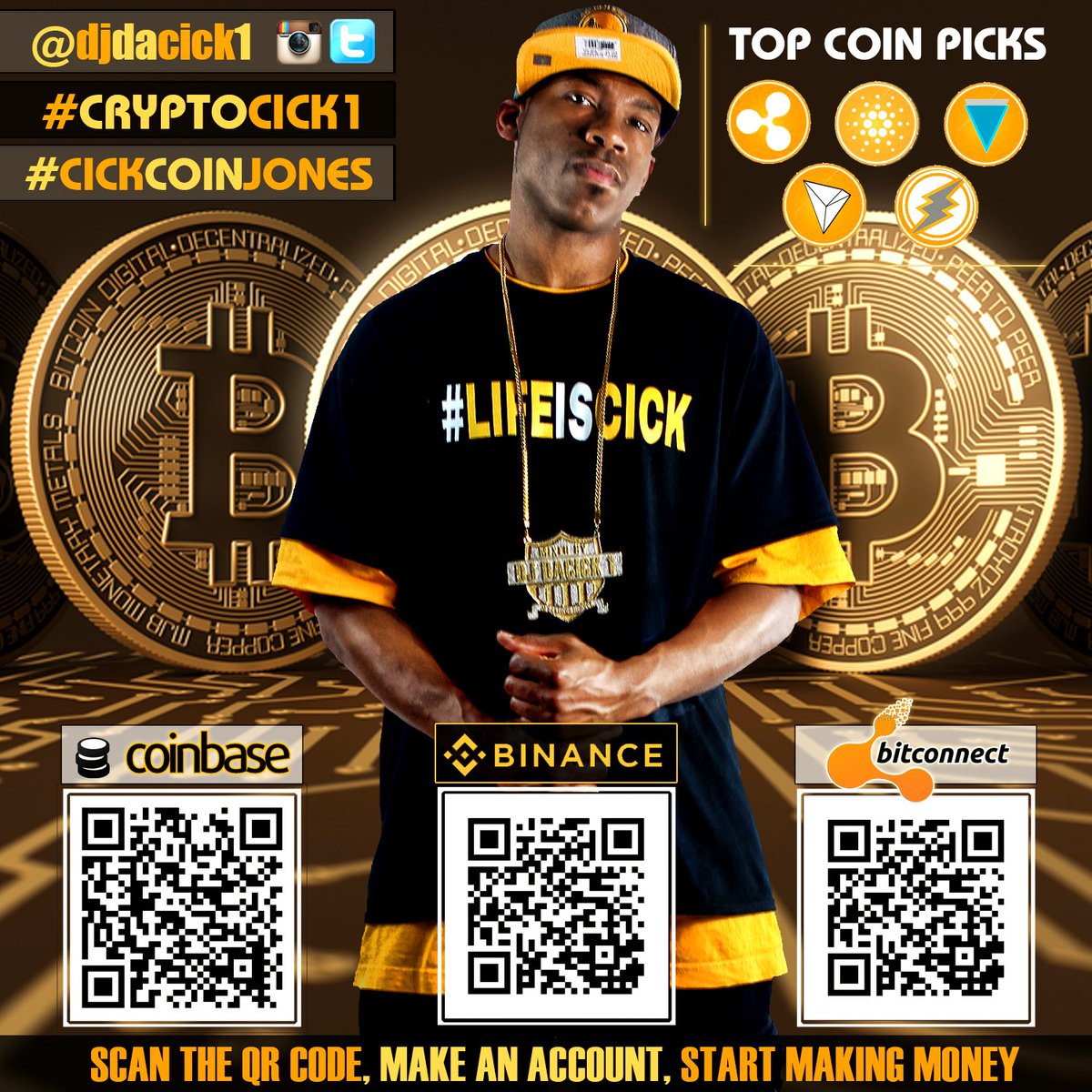 djdacick1's tweet photo. On my #cryptoCurrency ..... trying to get to Cryptillionaire Status ..... U want to talk #ALTCOINS #BITCOIN #LITECOIN #RIPPLE .... hit me LETS GET THIS #MONEY
#djdacick1 #CryptoCick1 #CickCoinJones #bitcoincick1 #theVILLAIN #lifeisCick #tron #troncoin #ada https://t.co/89gLdbjPVW