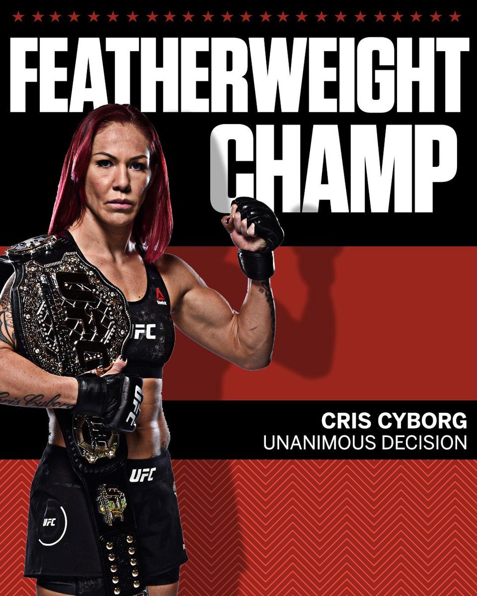 SportsCenter's tweet photo. AND STILL!

Cris Cyborg goes the distance, defeating Holly Holm by unanimous decision to retain her featherweight title at #UFC219. https://t.co/ypiElfxzQp
