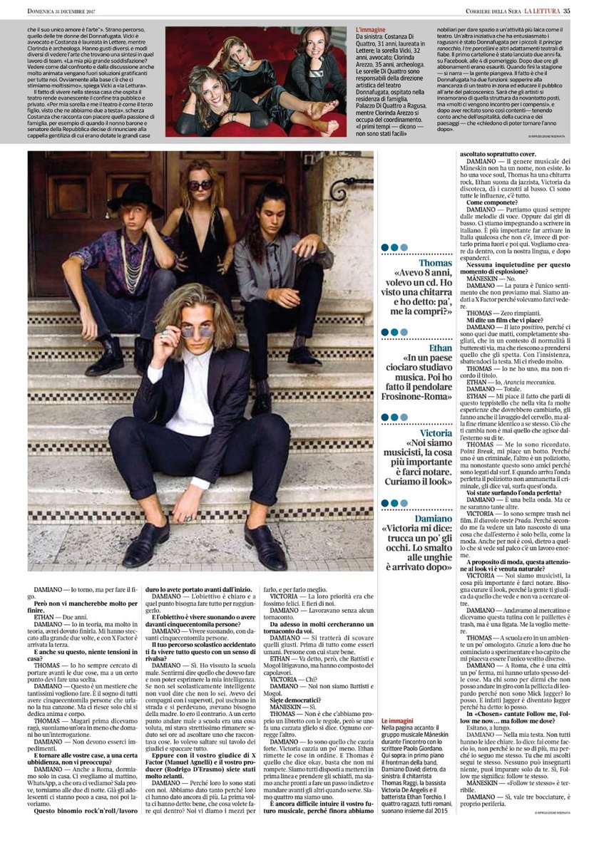 Fantastica intervista ai #Maneskin di Paolo Giordano oggi su <a href="/La_Lettura/">la_lettura</a> <a href="/Corriere/">Corriere della Sera</a> <a href="/XFactor_Italia/">X FACTOR</a> #xfactor2017