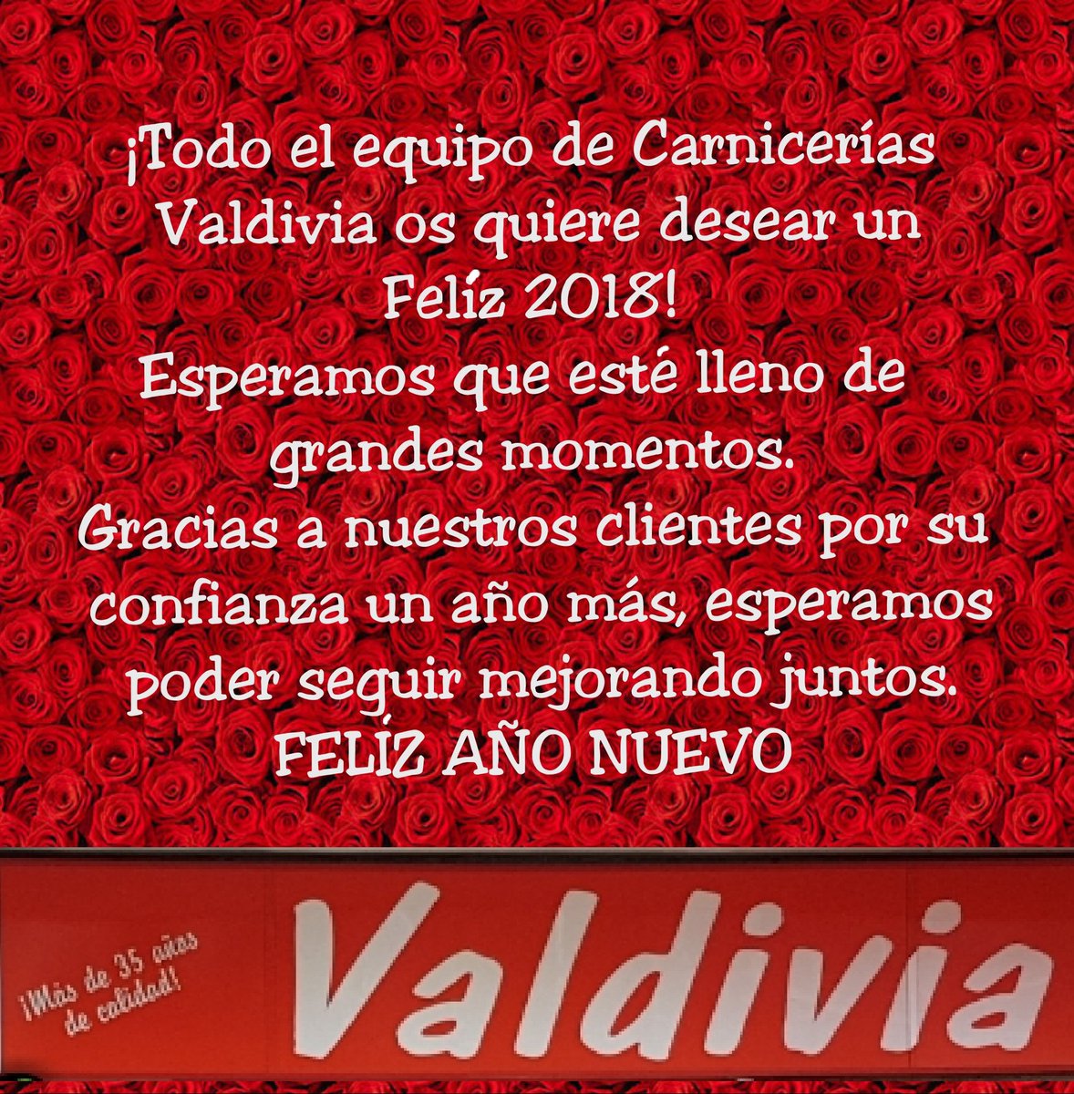 Desde Carnicerías #Valdivia os deseamos un #Felíz2018. 
Gracias por vuestra confianza un año más, esperamos poder aportar nuestro granito para que este nuevo año vuestra mesa y vuestros platos siempre estén llenos de alegría.
#FelízAñoNuevo #FelizAnoNuevo2018