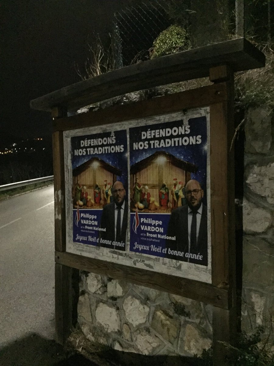 Collage hier soir sur la commune de Saint-André-de-la-Roche. Défendons nos traditions ! 

#FN06 #FNJAlpesMaritimes »  
 @P_Vardon @Lionel_Tivoli @MassonBryan @christ06400