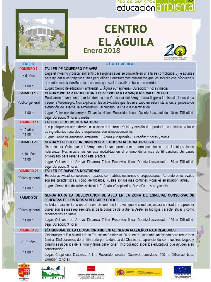 #actividades para #Enero2018 en el CEA El Aguila, en #familia, #gratis !Necesaria reserva!
