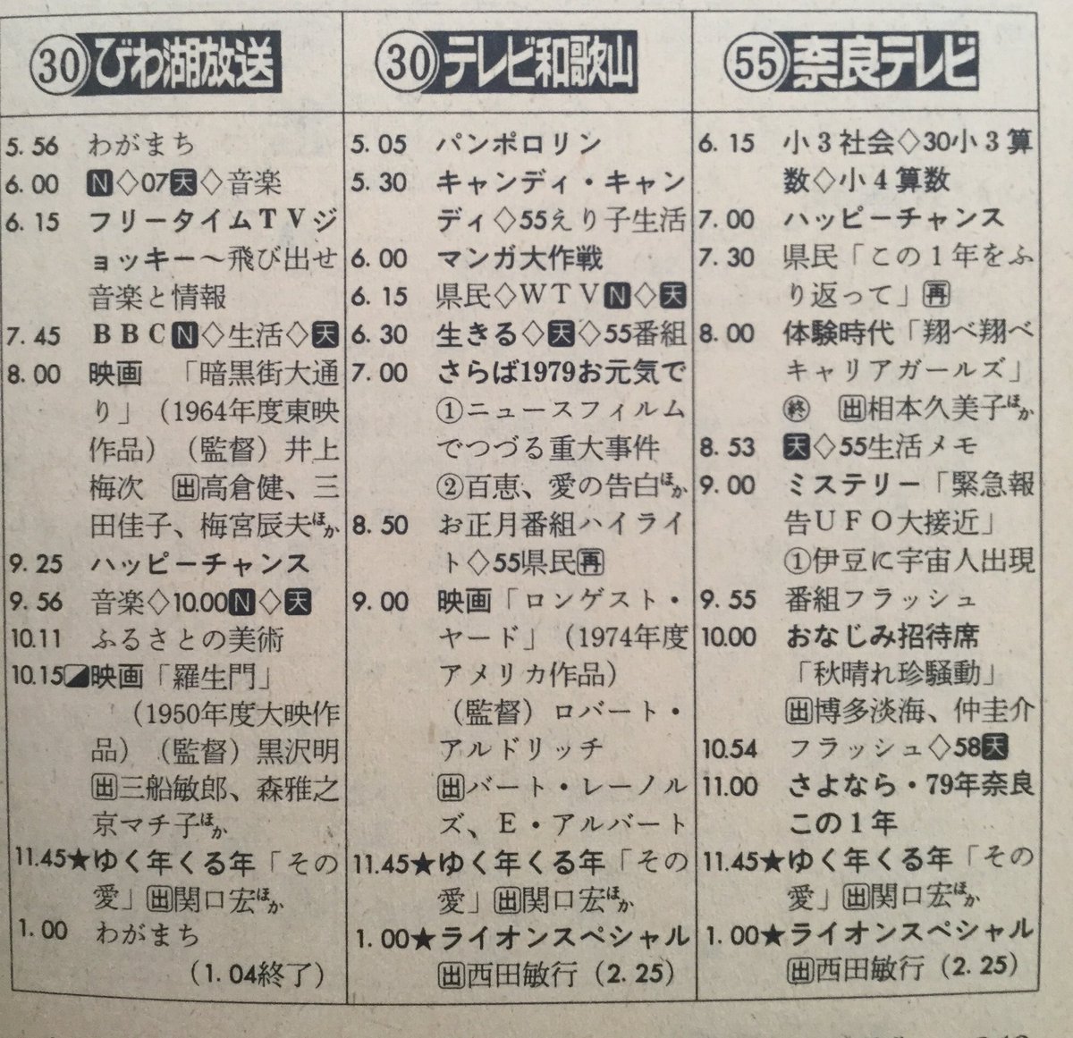 טוויטר 第23号 בטוויטר 昭和54年大晦日のびわ湖放送 テレビ和歌山 奈良テレビの番組表 紅白の裏で羅生門 意外とアリかも 25時からのライオンスペシャルは 琵琶湖の洗剤汚染問題があったためbbcだけがネット拒否した番組 T Co Cxmbbfgapi