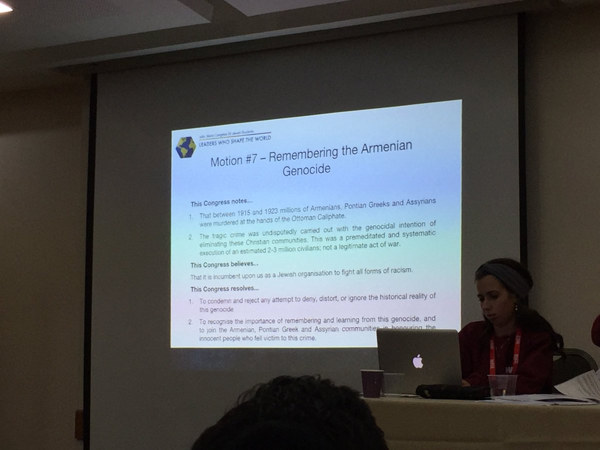 Bini_Guttmann's tweet photo. Very interesting and important Motion at #wujscong on remembering the Armenian Genocide - we as Jewish organizations need to stand in solidarity with other minorities and persecuted people! https://t.co/ixW6sIXr8L