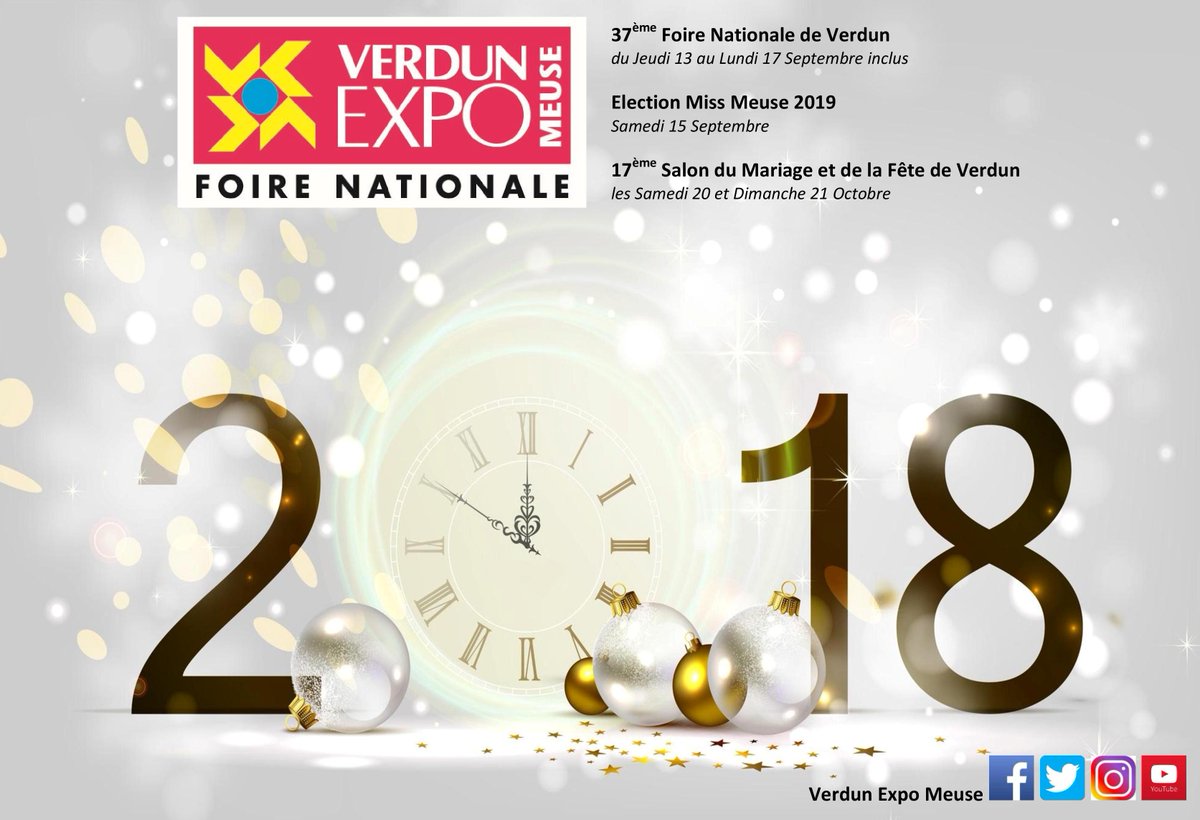 VerdunExpoMeuse's tweet photo. L'Association VERDUN EXPO MEUSE vous souhaite une excellente année 2018 !!!
#2018 #BonneAnnée2018 #MeilleursVoeux #Verdun #Meuse #Lorraine #GrandEst #Foire #MissMeuse #MissLorraine #MissFrance #Salon #Mariage #Fête https://t.co/w03VFKW6JY