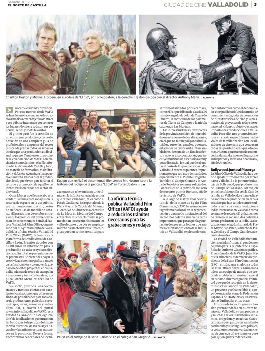 BMrHeston's tweet photo. 📰Y para finalizar el año el @nortecastilla  dedica un especial a la estrecha relación de Valladolid con el séptimo arte. Orgullosos de que @BMrHeston forme parte de la historia del cine hecho en estas tierras. ¡Gracias! https://t.co/oesQ86hFrg